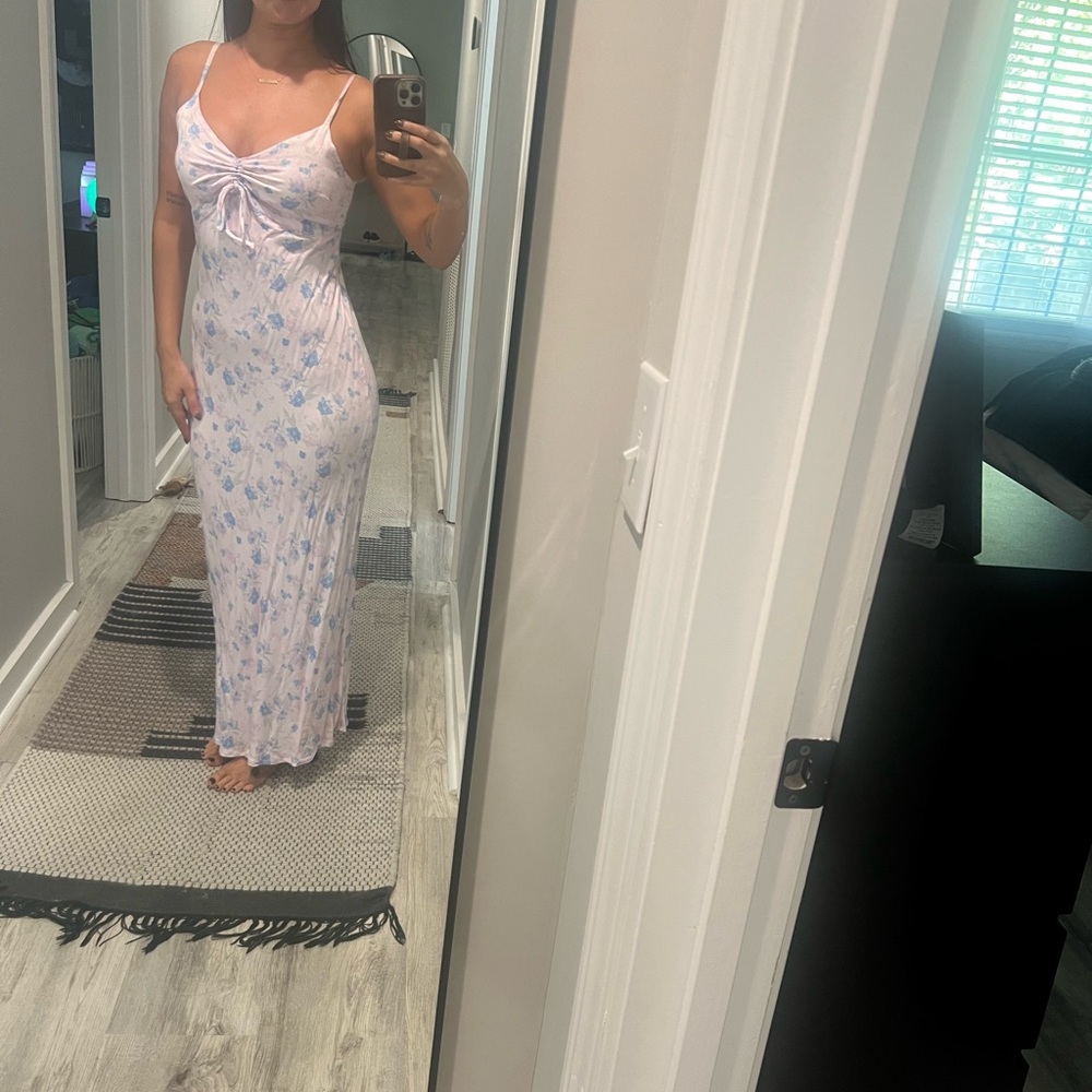 Floral Maxi Dress in White and Blue